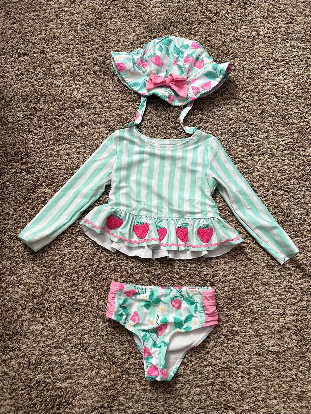 Tommy Bahama Girls Mint & Pink Strawberry 3-Piece Rashguard Set